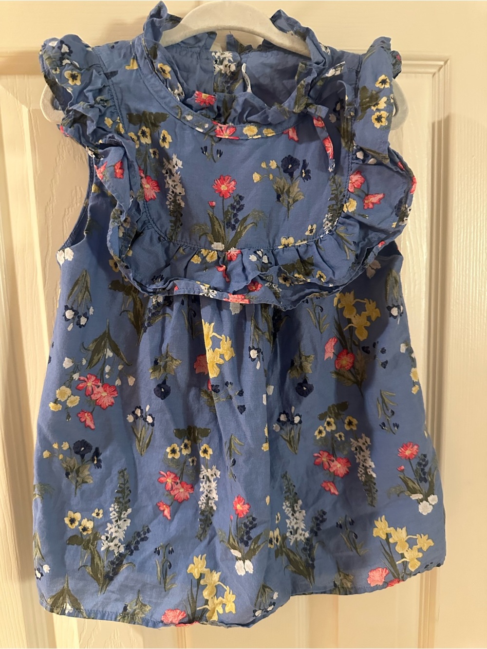 Janie and Jack Blue Floral Print Top with Ruffle Trim